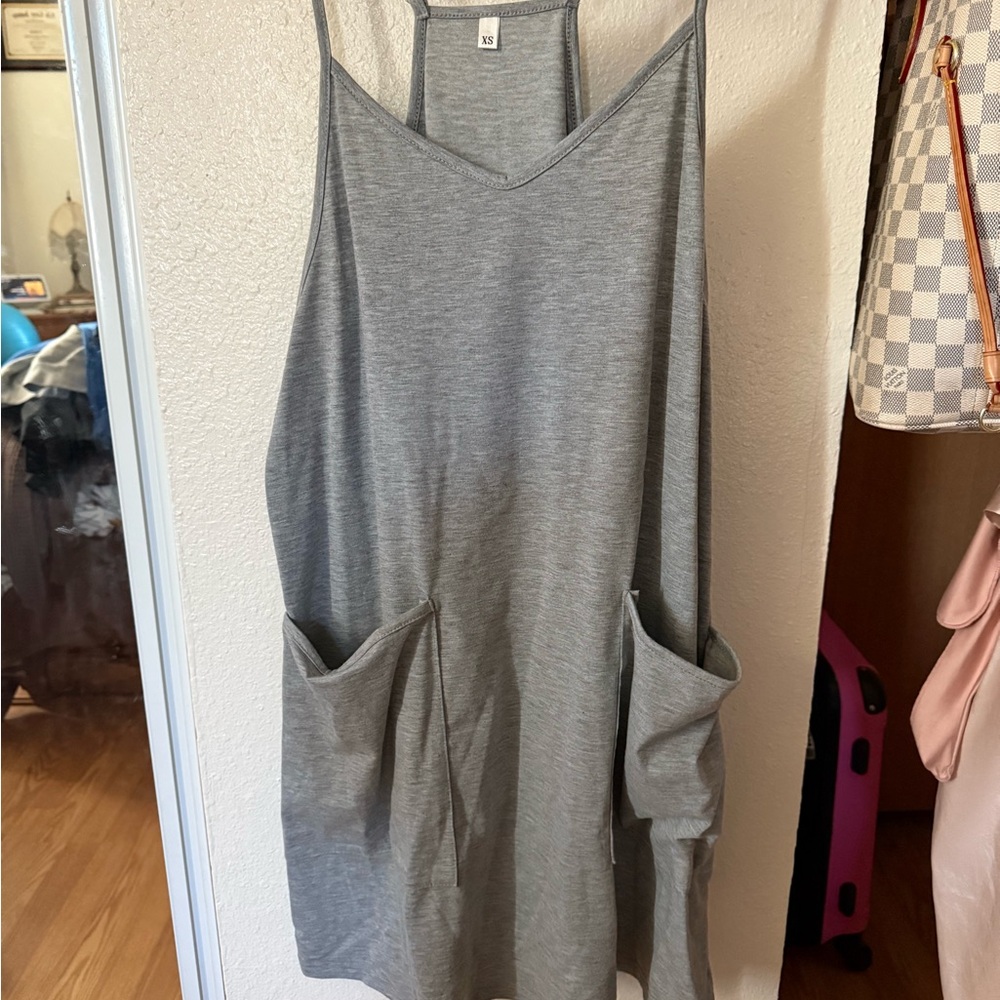 Gray spaghetti strap dress with Pockets